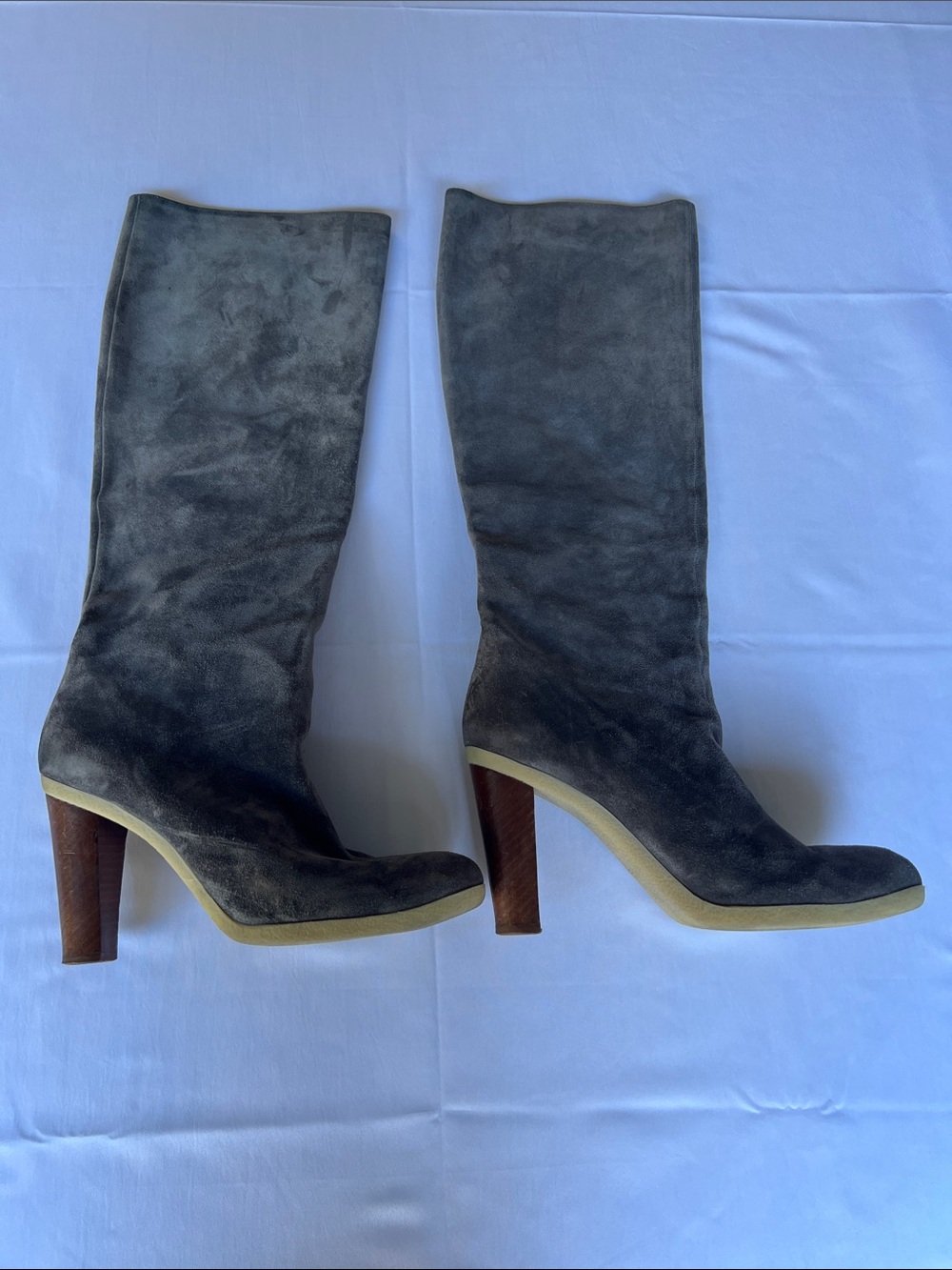Jil Sander Grey Suede Mid-Calf Heeled Boots